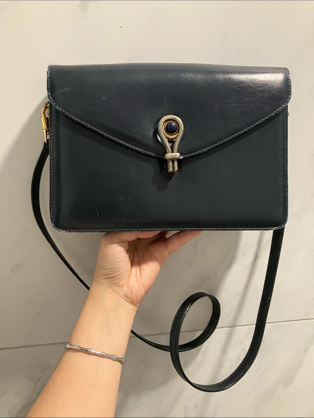Gucci Box Leather Dark Blue Shoulder Bag